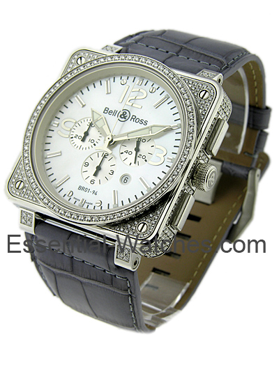 Bell & Ross BR 01-94 Chronograph - Full Diamonds  - BR-01-94 MOP / BR-03 - Essential Watches