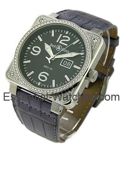 Bell & Ross BR01-96 Big Date - Top Diamonds  - BR-01-96-BLK ( BR-01-96-BLK-DIA ) - Essential Watches