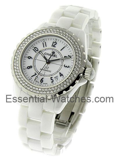 Chanel Full Size White J12 with Diamond Bezel H2013 - H0969 - Essential Watches