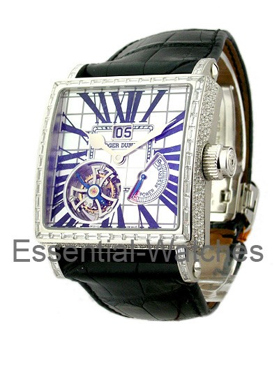 Roger Dubuis 40mm Golden Square Tourbillon with Baguette Diamond Bezel - G40 03 0-SFBD GN1G.7A - Essential Watches