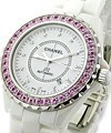 Chanel Full Size White J12 - Pink Sapphire Bezel H2011