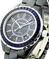 Chanel Black J12 Large with Blue Sapphire Baguette Bezel H1693