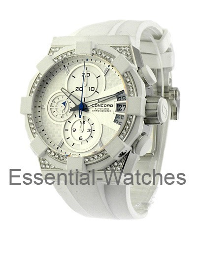 Concord C1 Chronograph White with Diamond Case and Bezel - 0320028 - Essential Watches