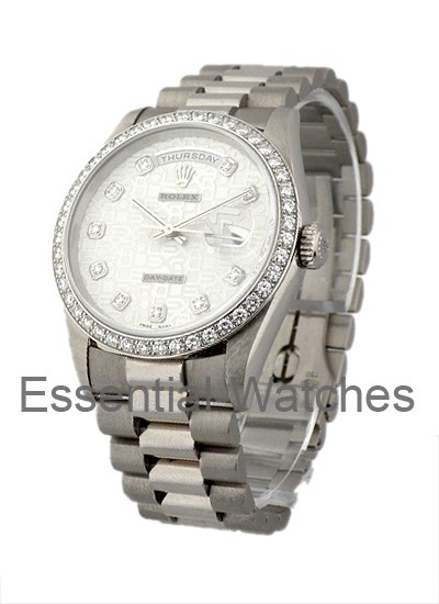 Rolex Mens Platinum President Silver Diamond Dial